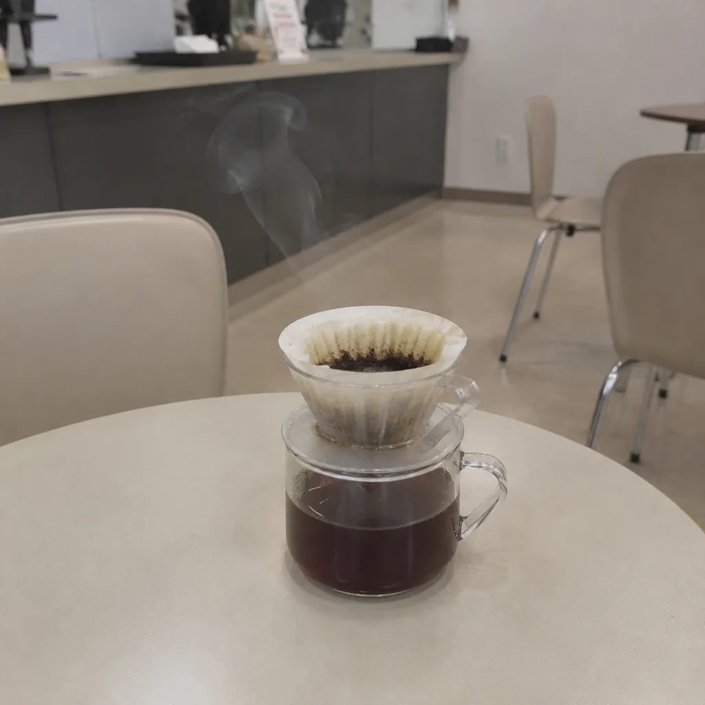 Coffee poster candidate 3: frontal flat light, kettle lacks volume